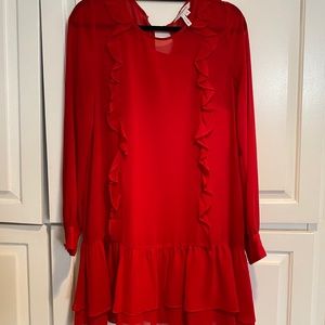 BCBG Red Long Sleeve Dress with Detail Sleeve